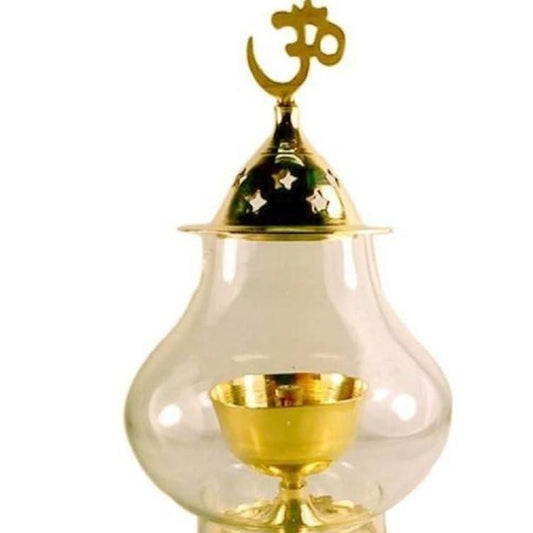 Brass Akhand Diya with Borosilicate Glass for Puja Home Temple Oil Lamp Tea Holder